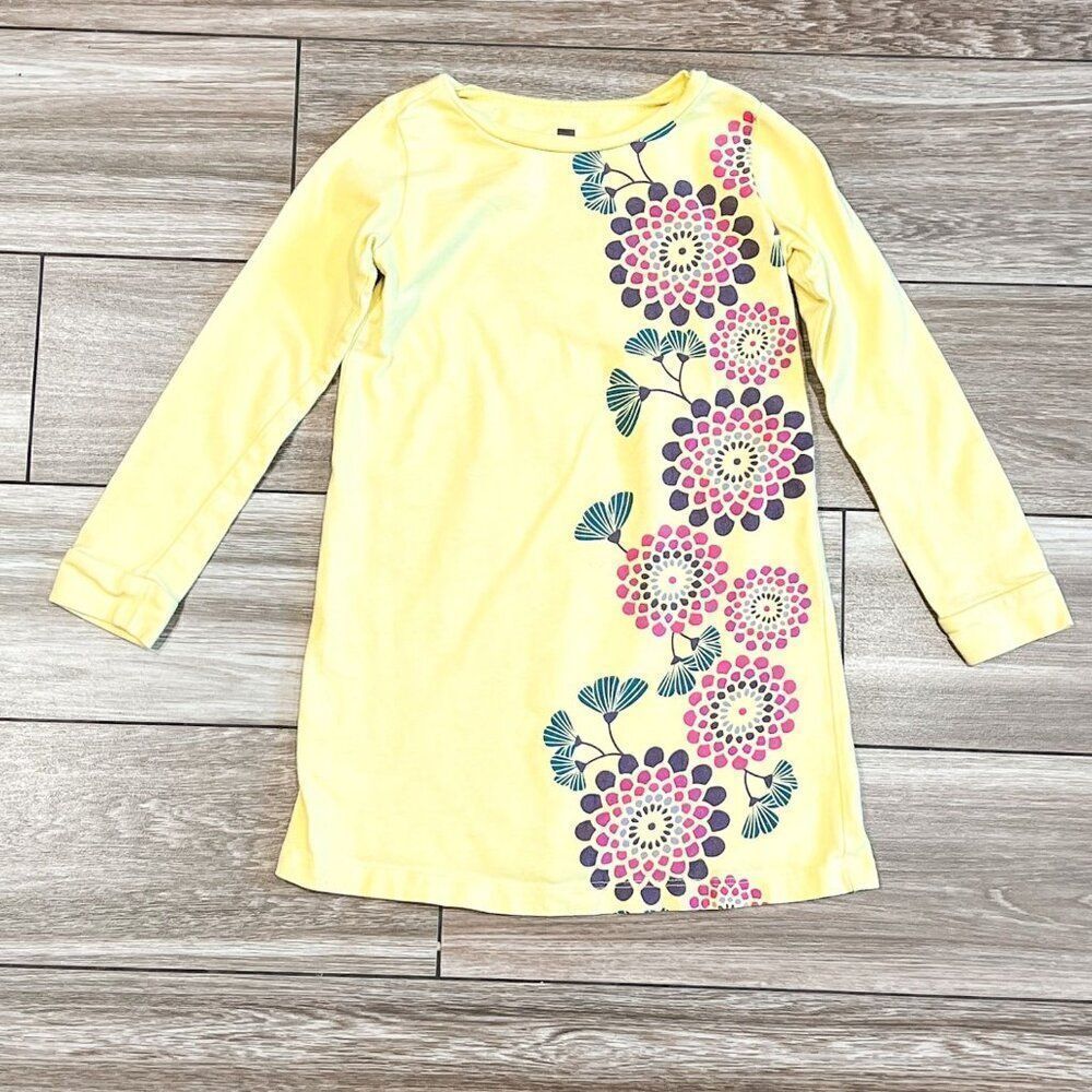 Tea Collection Long Sleeve Yellow Dress with Flowers Size 4